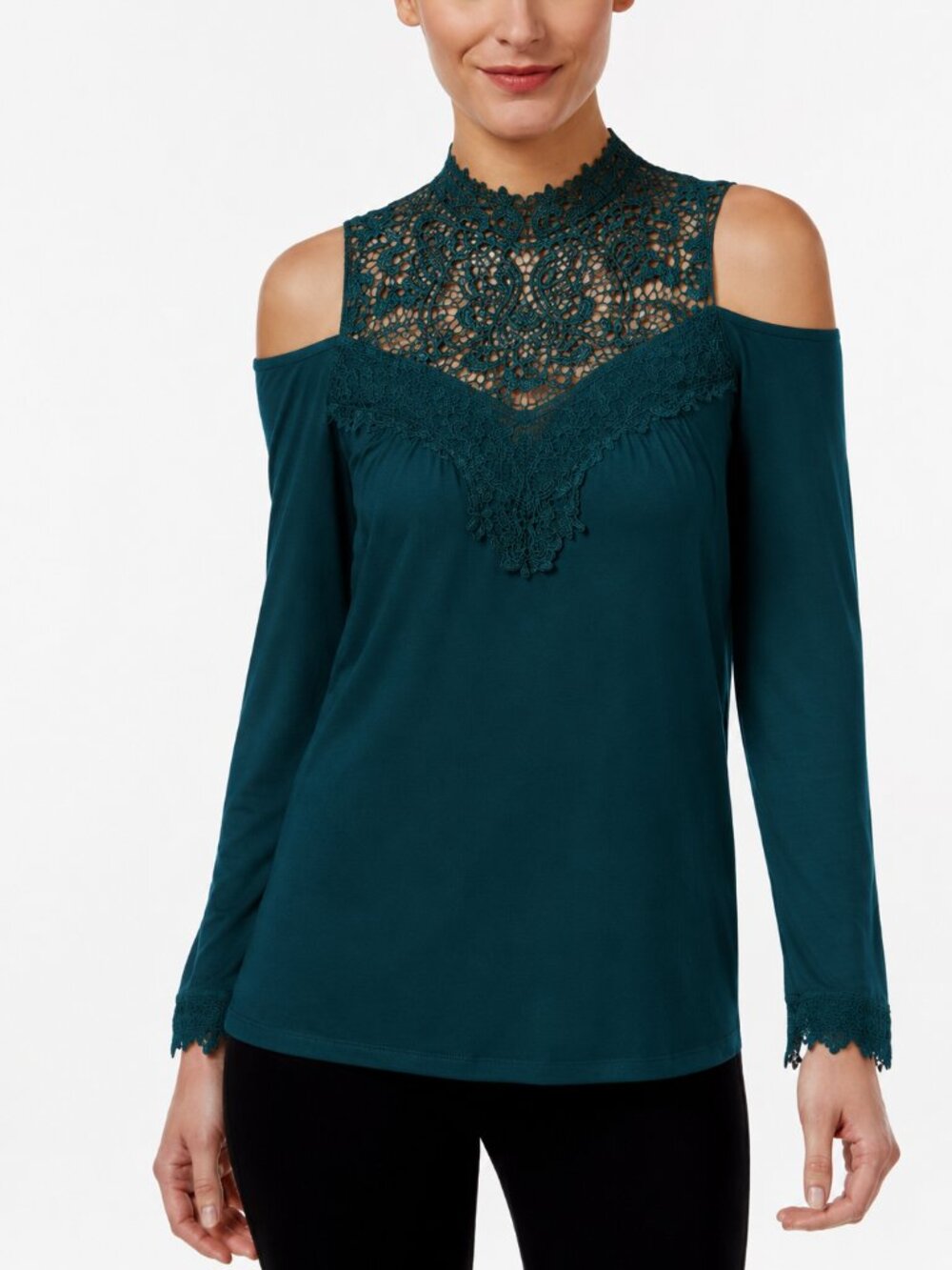 Thalia Sodi Large Women green Lace Cold Shoulder Long Sleeve Blouse Top